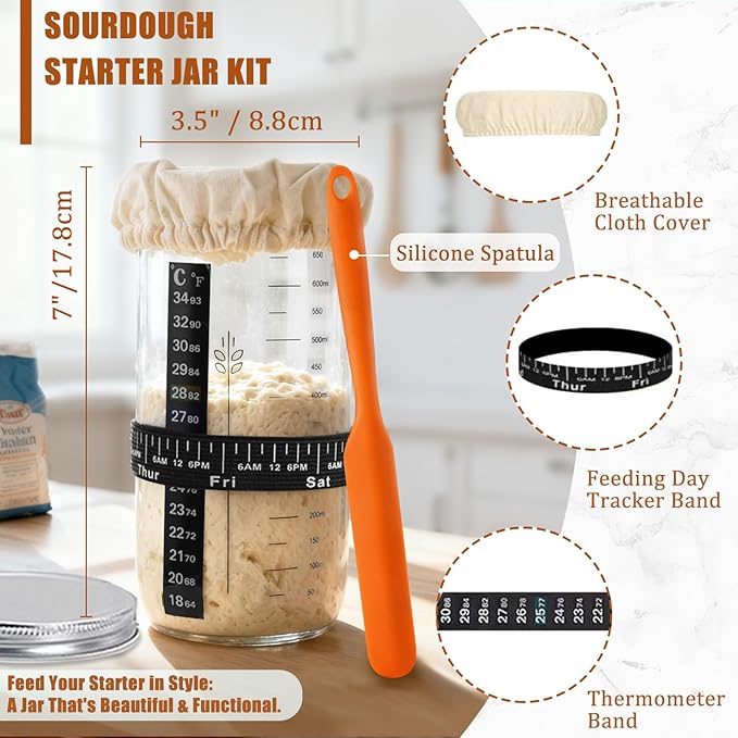 Panny Sourdough Starter Kit, Banneton Bread Proofing Basket with Glass Sour Dough Starter Jar, Sourdough Bread Baking Supplies, Making Tools, 9" Round & 10" Oval Baskets, Complete Gift for Men Women