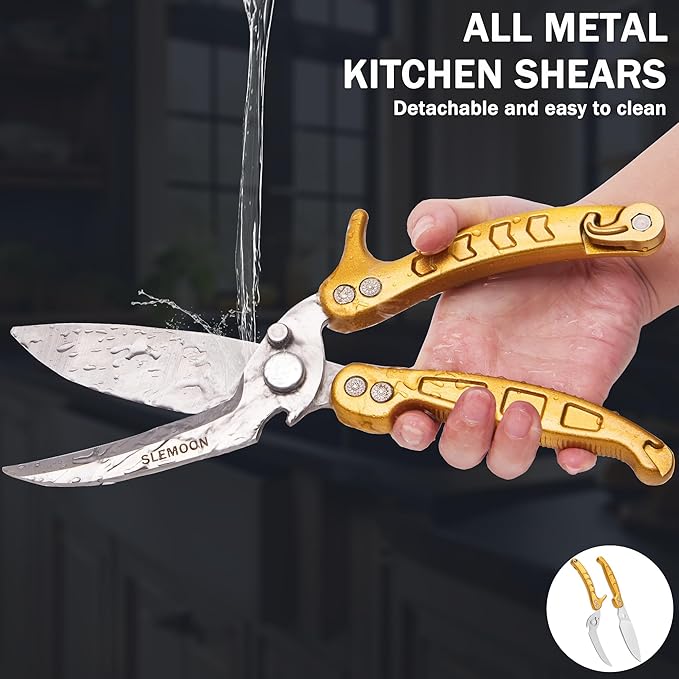 SLEMOON Heavy Duty Kitchen Shears,Poultry Shears with Safety Lock,Gold