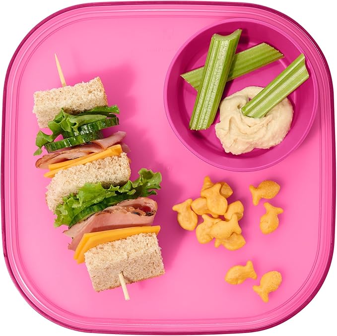 Madesmart Dipware Reusable Dining Plate, Serving Tray for Appetizers and Snacks, Sandwiches, Hummus, Sauces, Stackable & Removable Dip Bowl, Pink