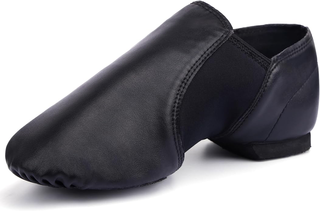 Linodes Unisex 006 PU Leather Upper Slip-on Jazz Shoe for Women and Men's Dance Shoes-Black 6M