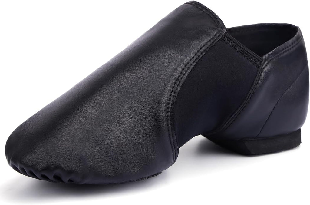 Linodes Unisex 006 PU Leather Upper Slip-on Jazz Shoe for Women and Men's Dance Shoes-Black 8.5M