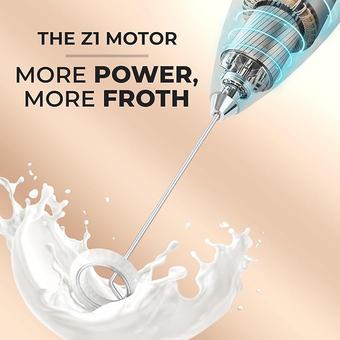 Zulay Powerful Milk Frother for Coffee with Upgraded Titanium Motor - Handheld Electric Whisk, Milk Foamer, Mini Mixer & Coffee Blender for Frappe, Latte, Matcha, No Stand - Beta Silver