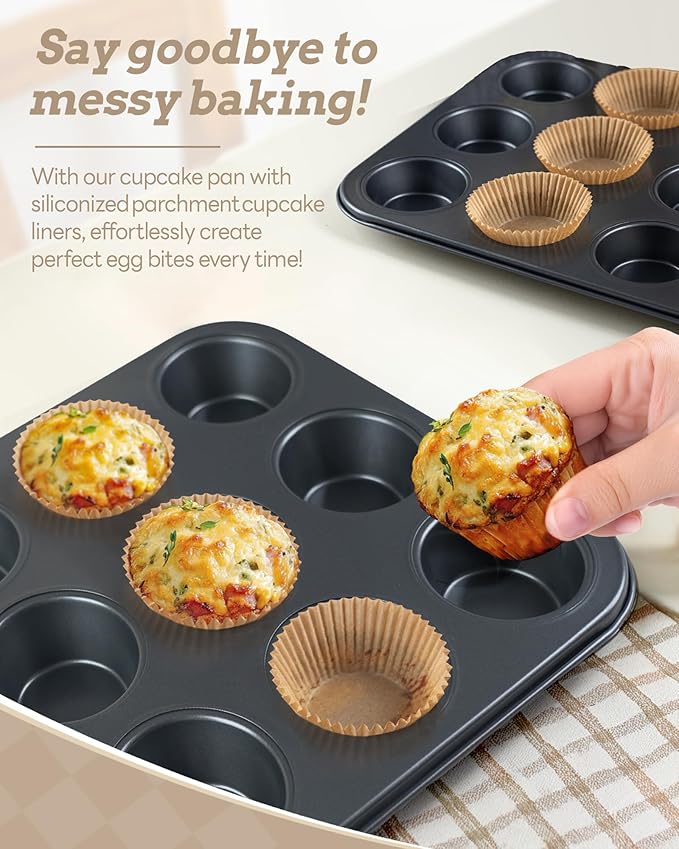 Bake Choice 2 Muffin Pan for Baking, Standard Cupcake Pan with 100 Liners