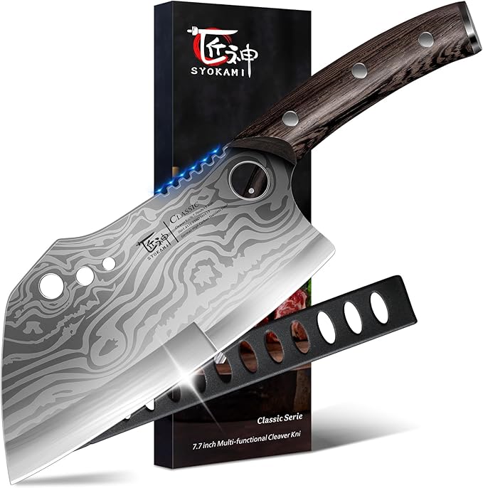 SYOKAMI Meat Cleaver Chef Knife with Sheath, 7.7 Inch Butcher Knife