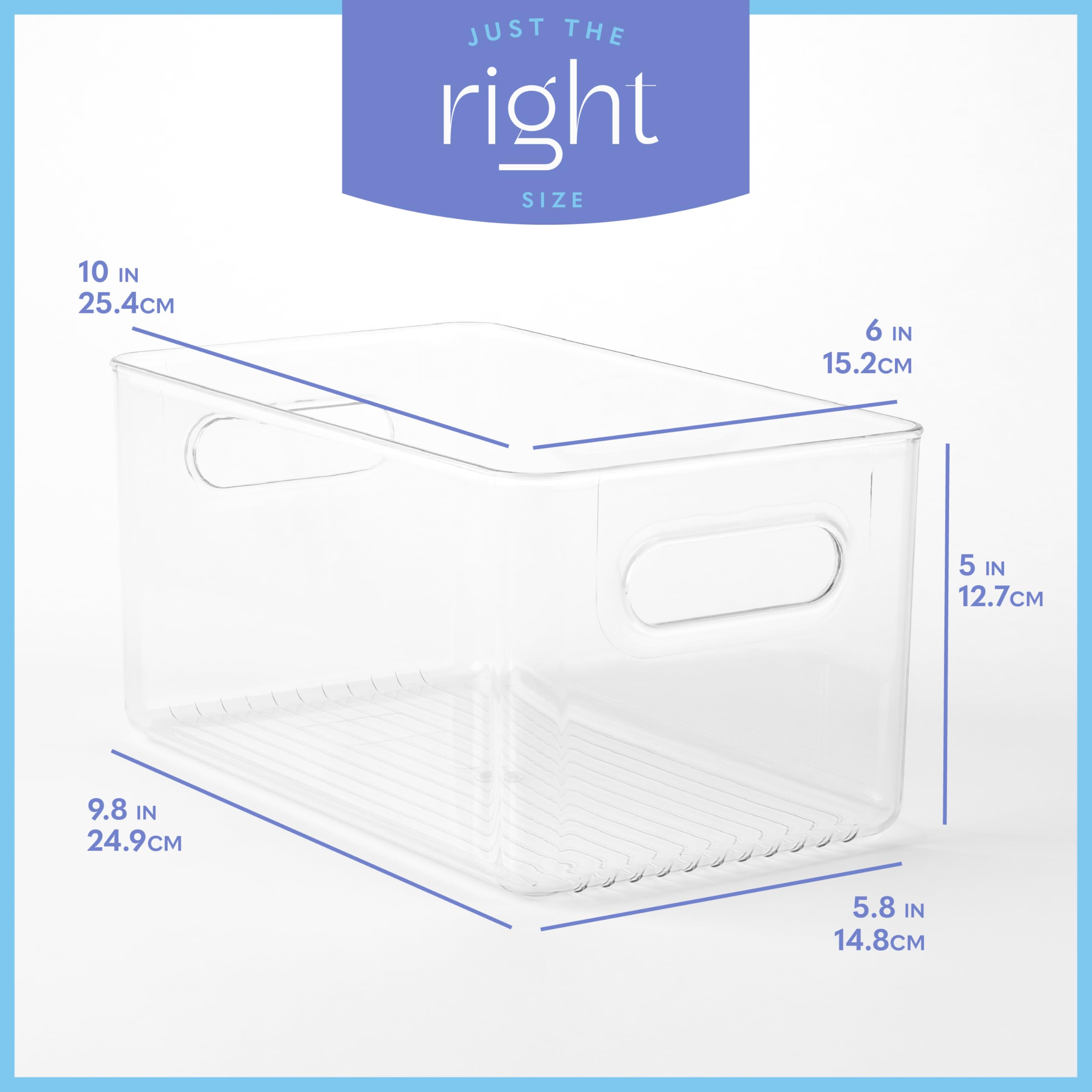 Plastic Food Storage 6 Pack Clear Container Bin with Handles for Organizing Kitchen, Pantry, Fridge, Freezer, Pantry,Bathroom. 10"x6"x5"