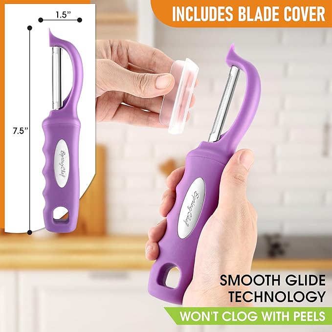 Spring Chef Swivel Vegetable Peeler for Kitchen w/Ergonomic Handle, Orchid