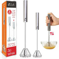 Stainless Steel Push-Down Rotary Egg Beater Hand Whisk 2 Pack 12 & 14 Inch