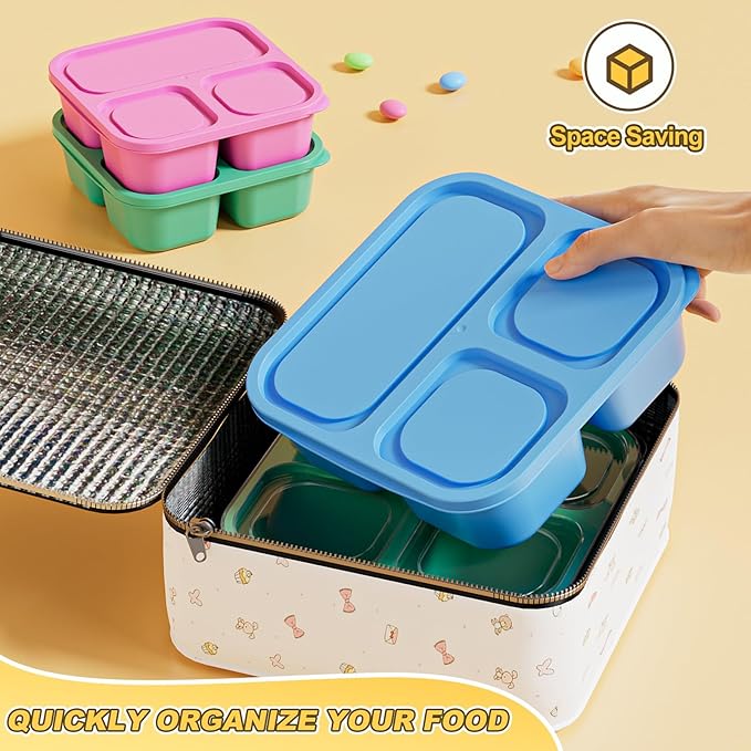Canfanni 6 Pcs Snack Box Container Set, Reusable 3&4 Compartment Meal Prep Snack Containers for Adults Kids Toddler, BPA-Free Divided Lunchable Container for School, Work and Travel (Multicolor)