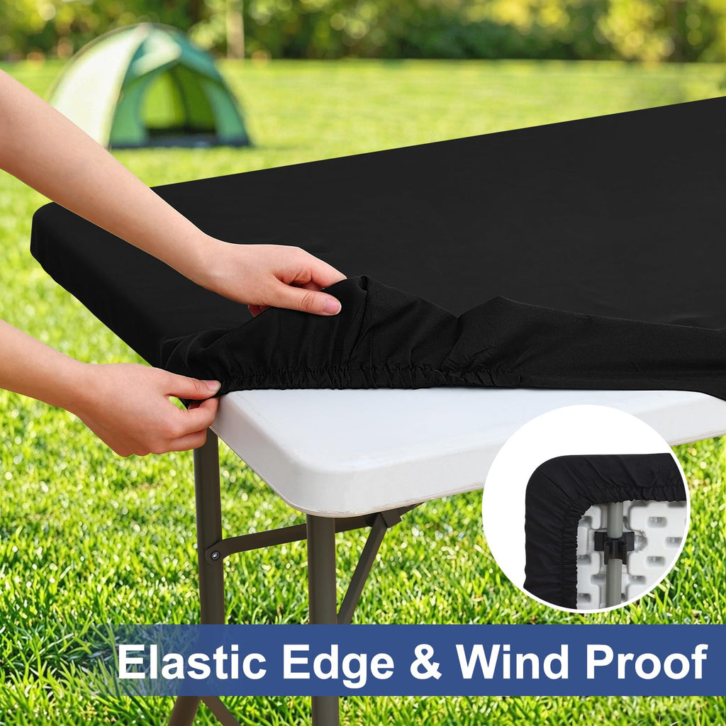 homing Rectangle Table Cloth Cover, Water-Resistant Polyester Elastic Fitted Tablecloth, Fits for 6 Foot Folding Tables, Washable Table Protector for Picnic, Camping, Outdoor (Black, 30" x 72")