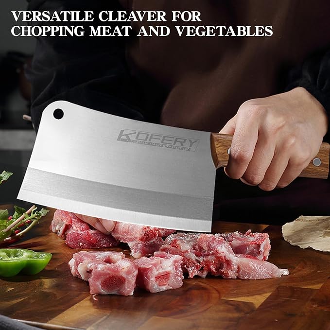 KOFERY 7.3" Carbon Steel Meat Cleaver for Heavy Duty Bone Chopping