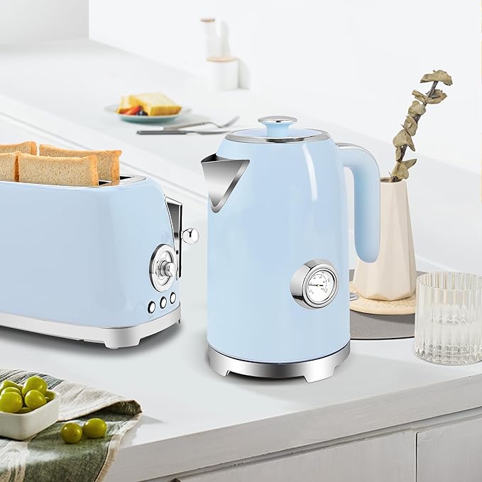 SUSTEAS 57oz Electric Kettle with Thermometer, Hot Water Pot, Blue