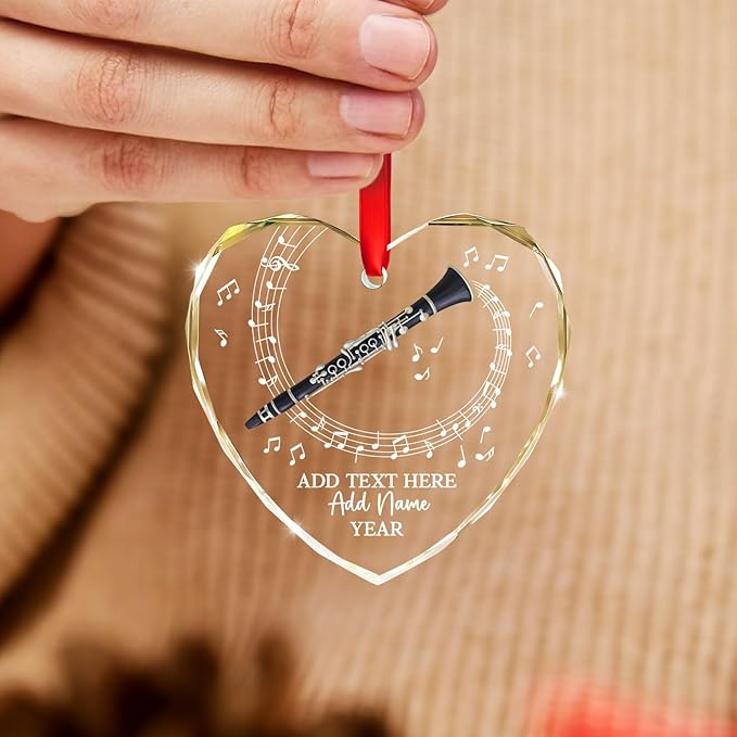 Personalized Text Name Year Clarinet Instrument Glass Ornament, Custom Clarinet Player Christmas Ornaments 2026, Clarinetist Xmas Tree Hanging Ornament, Xmas Decor Gift for Friend Coworker