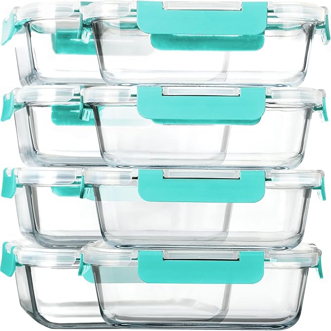 M MCIRCO 8 Pack,30 oz Glass Food Storage Containers with Lids, Green