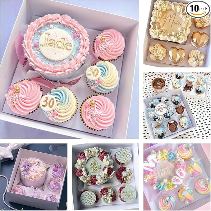 SAHROO Bento Cake and Cupcake Box 4-inch Cake and 5 Cupcakes Box 10 Sets for Family Dinner Birthday Party Picnic Gift