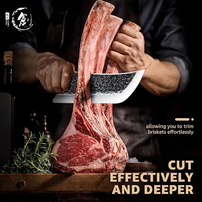 DRGSKL Hand Forged Meat Cleaver Knife with Belt Sheath and Gift Box