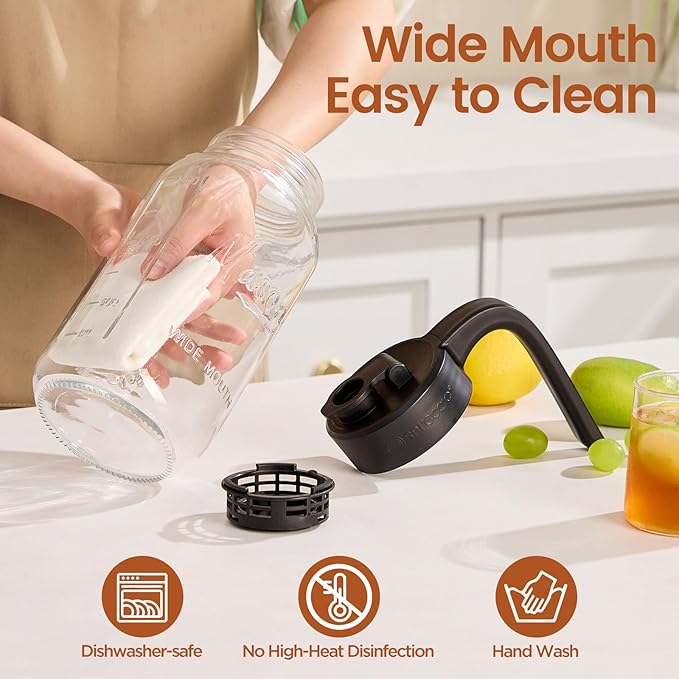 Spreccio Mason Jar Pitcher with Tea Filter, 64 oz Glass Pitcher with Lid