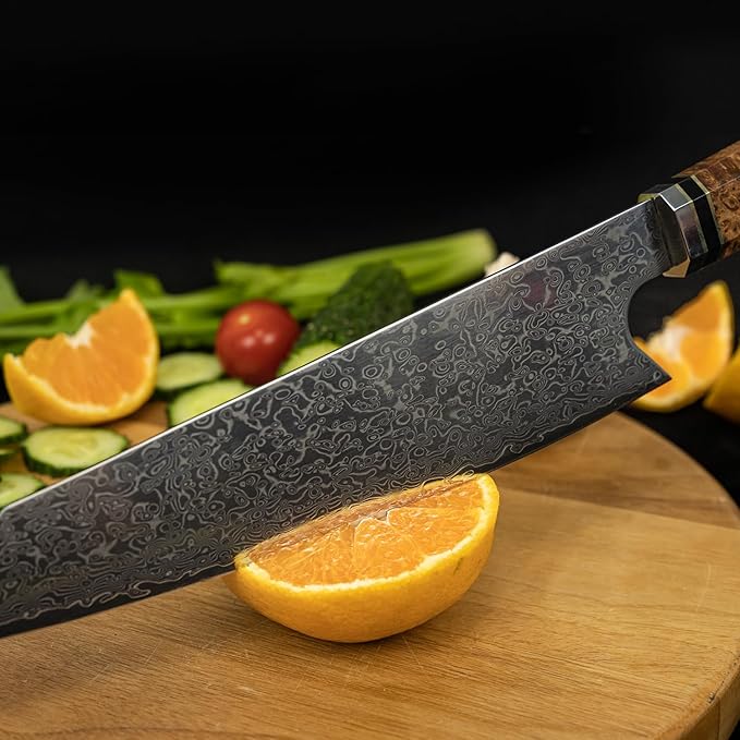 Seido 8.5 Inch VG10 Damascus Kiritsuke Chef Knife, Pearl White Resin