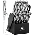 WIZEKA Kitchen Knife Set with Block and Sharpener German Steel 15 Piece