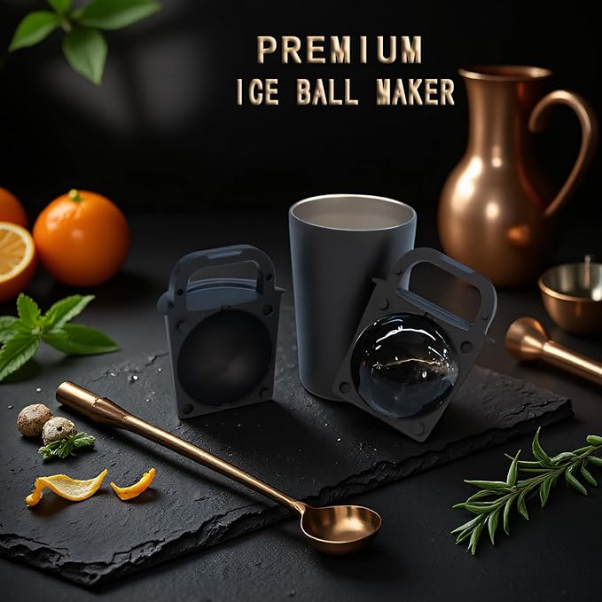 Clear Ice Cube Maker Tray – 2.5 Inch Large Round Ice Ball Mold, Stainless Steel & Silicone, Slow Melting Transparent Ice for Whiskey, Cocktails, and Home Bar Use (Black-1 Pack)
