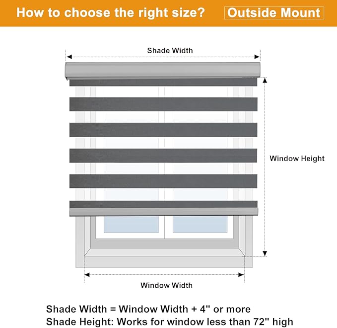 Persilux Cordless Zebra Blinds for Windows Free-Stop Roller Windows Shades (36" W X 47" H, Grey) Dual Layer Light Control for Day and Night, Light Filtering Sheer Shades for Home
