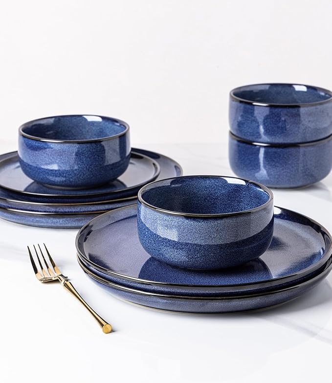 TheTerra Ceramic Dinnerware Set for 4, 12-Piece Plates and Bowls Set