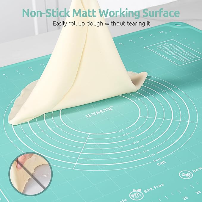 U-Taste Silicone Pastry Mat, Dough Rolling Baking Sheet, 28"x20", Aqua Sky