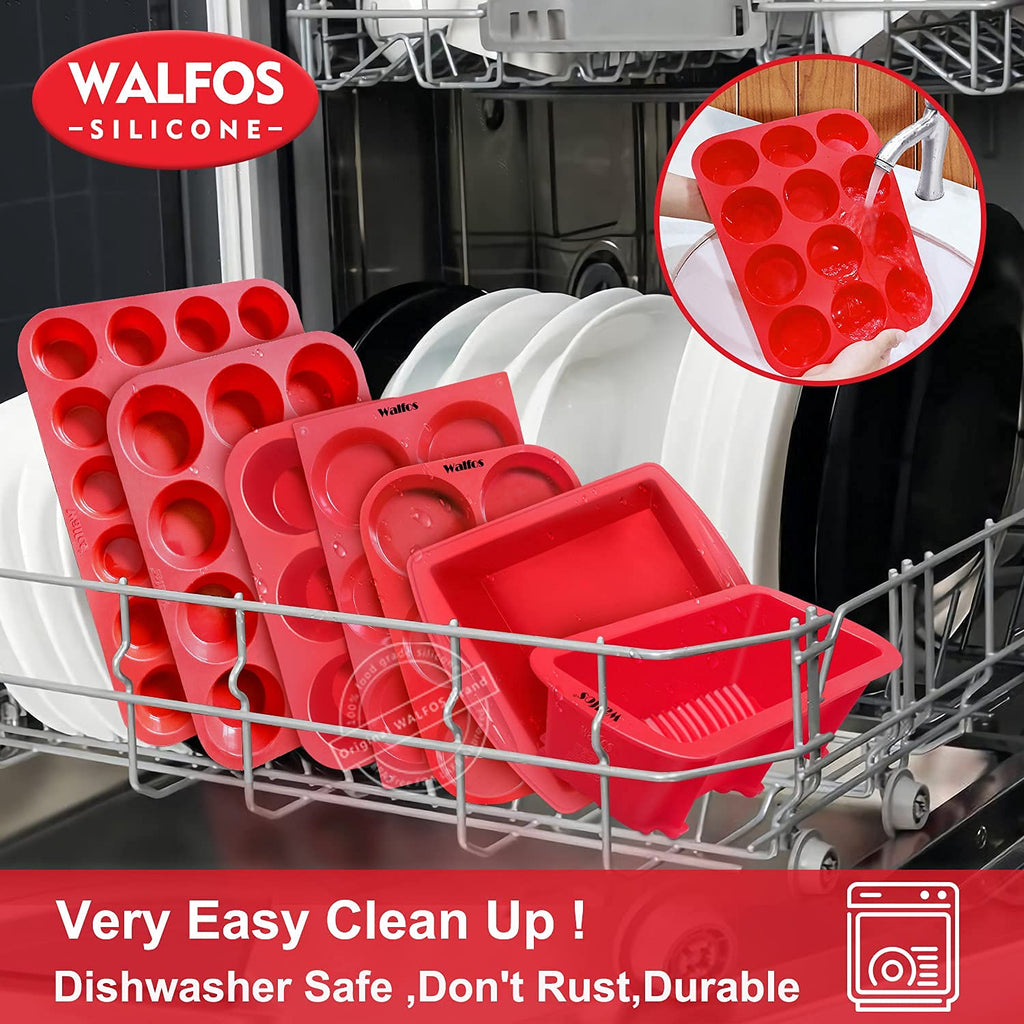 Walfos Silicone Muffin Pan Set of 3, Including Regular 12 Cups Muffin Pans, 24 Cups Mini Muffin Pan & 6 Cups Muffin Top Pan, Non-Stick Cupcake Pan, Easy to Release & Dishwasher Safe