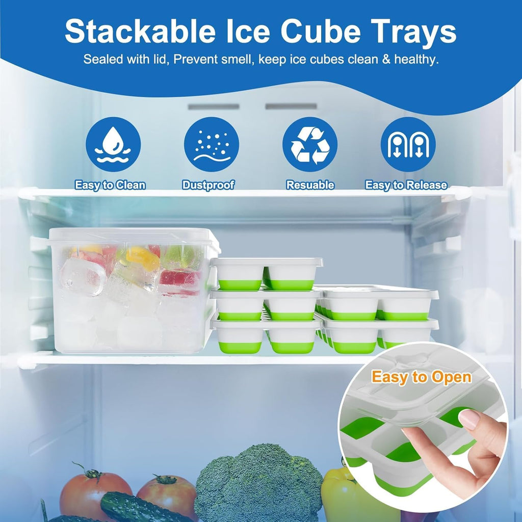 Weftnom Ice Cube Trays with Lids for Freezer, 4 Pack Silicone Set, 56 Cubes
