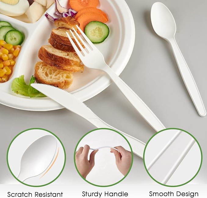 ECOLipak 350 Pcs Compostable Cutlery Set 150 Forks 100 Spoons 100 Knives