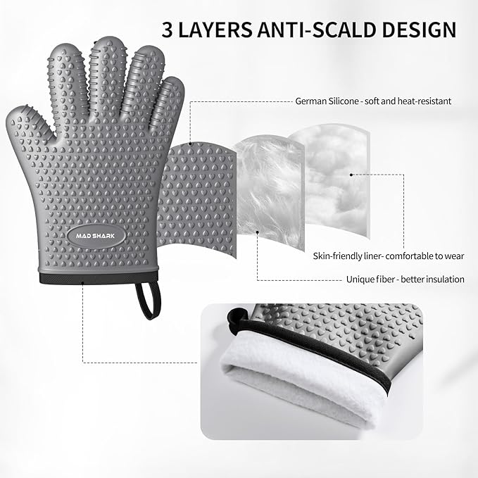 MAD SHARK Silicone Oven Mitts with Fingers Heat Resistant 450°F in Kitchen