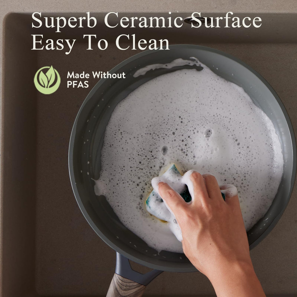 USELUCK Pots and Pans Set Non Stick Non-Toxic 22 Pcs Ceramic Cookware Sets Nonstick Kitchen Pot&Pan With Lid Stone Gray Granite Induction Compatible with Glass Lids Crepe Frying Pan PFOA/PFOS-Free