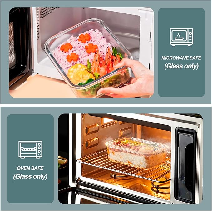 KOMUEE 30 oz 5 Pack Glass Meal Prep Containers with Lids, Gray