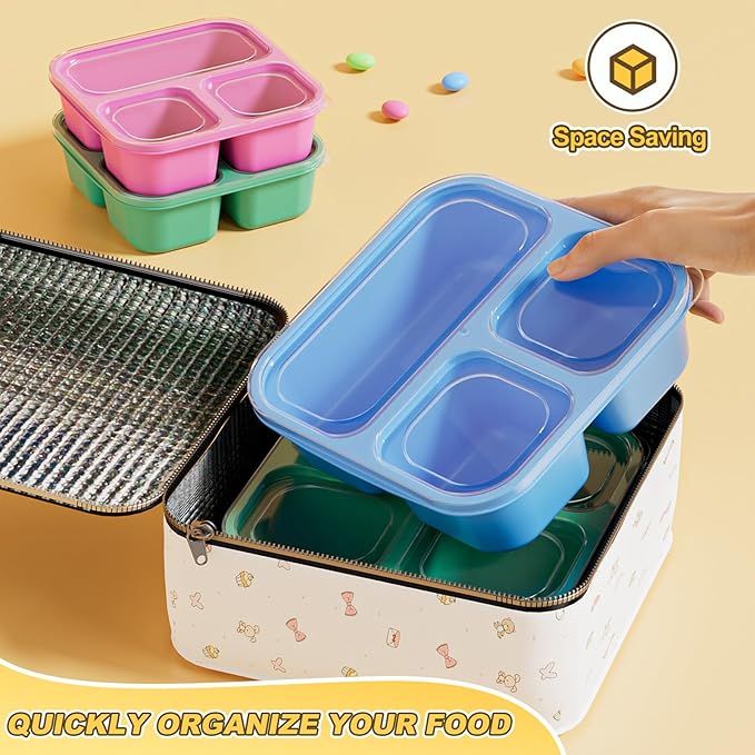 Canfanni 6 Pcs Snack Box Container Set, Reusable 3&4 Compartment Meal Prep Snack Containers for Adults Kids Toddler, BPA-Free Divided Lunchable Container for School, Work and Travel (Transparent Lids)