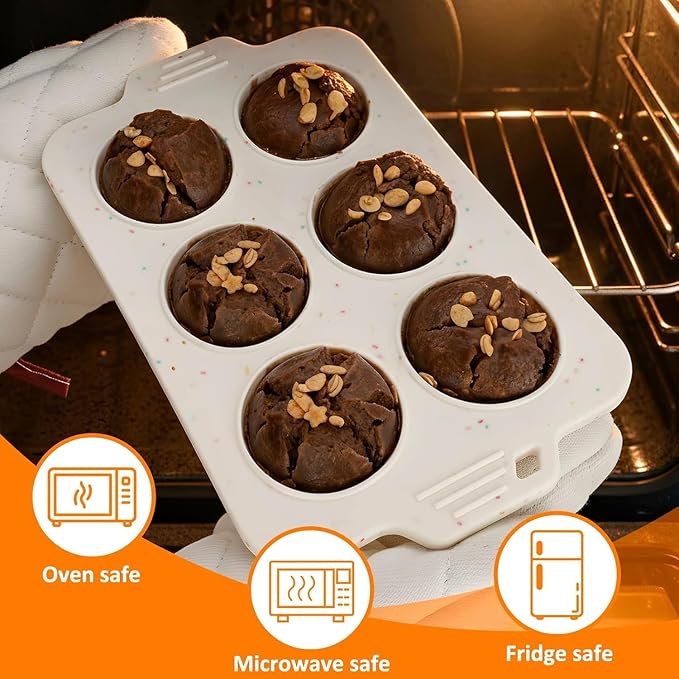 Silicone Muffin Pan for Baking, Collapsible Muffin Pan with Metal Reinforced Frame, Silicone Molds for Baking, Non-Stick & BPA-Free, Oven Safe Cupcake Pan, Regular Size 6-CUP Non-Toxic (2 Pack)