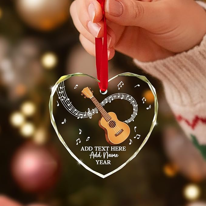 Personalized Ukulele Glass Ornament with Text Name Year, Ukulele Instrument Christmas Tree Ornament, Customized Musical Instrument Christmas Ornaments 2026, Gift for Men Women Music Lover
