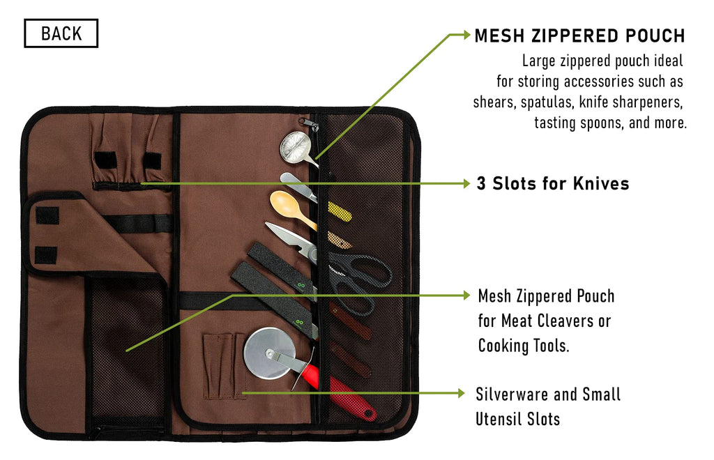 EVERPRIDE Chef Knife Roll Bag Holds 10 Knives – Contains 2 Large Zippered Pockets for Meat Cleavers and Cooking Tools – Durable Knife Carrier Case for Chefs and Culinary Students – Knives Not Included