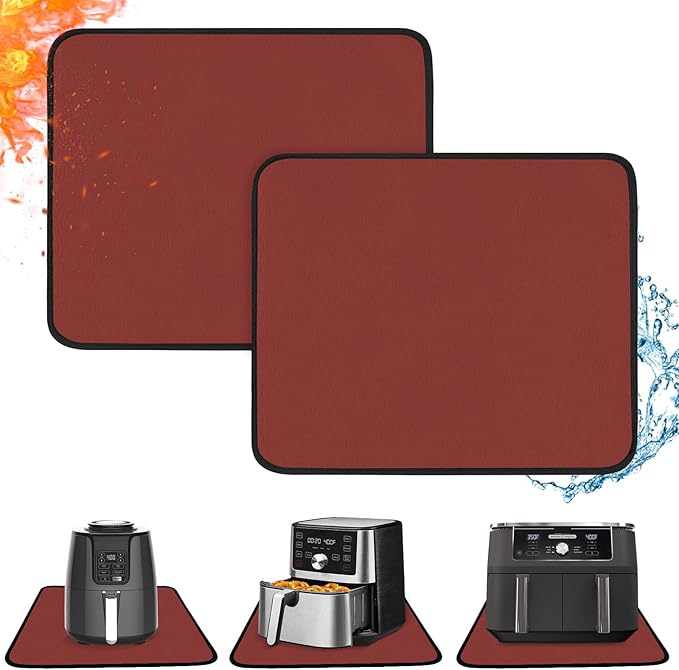 Amerbro 2 PCS Heat Resistant Mats for Countertop Air Fryer, 18x15in, Red