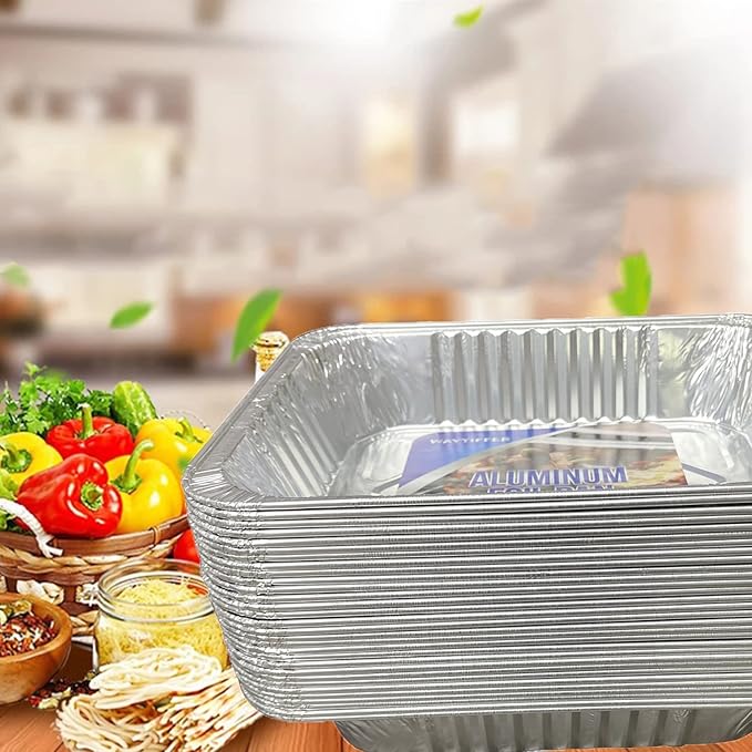 Waytiffer Aluminum Pans 9x13 Disposable Foil Pans (10 Pack) Half Size Deep Steam Table Pans Extra Thick for Baking, Cooking, Roasting, Heating, Serving & Lining Steam-Table Trays