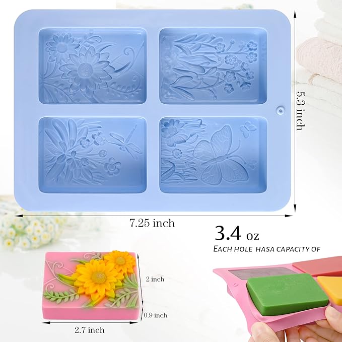 Moukiween Soap Mold Silicone, 3D Rectangular Insect Flower Silicone Mold