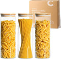 ComSaf Pasta Containers Storage 2 Qt, Spaghetti Container, 3 Pack Glass Jar