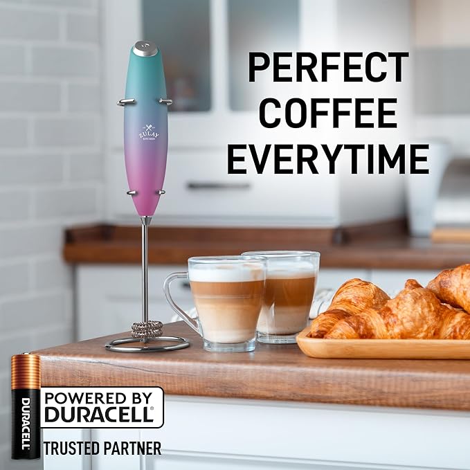 Zulay Kitchen Powerful Milk Frother Wand With Duracell Batteries - Ultra Fast Handheld Drink Mixer - Electric Whisk Foam Maker for Coffee, Lattes, Cappuccino & Matcha - Double Whisk - Bubblegum