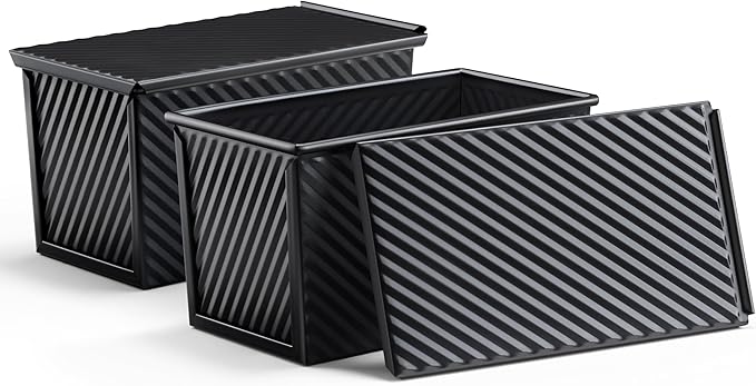 LIANYU 2 Pack Pullman Loaf Pan with Lid, 1 Pound Dough Bread Loaf Pans