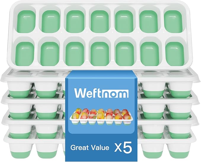 Weftnom Ice Cube Trays with Lids for Freezer, 5 Pack Silicone Set, 70 Cubes