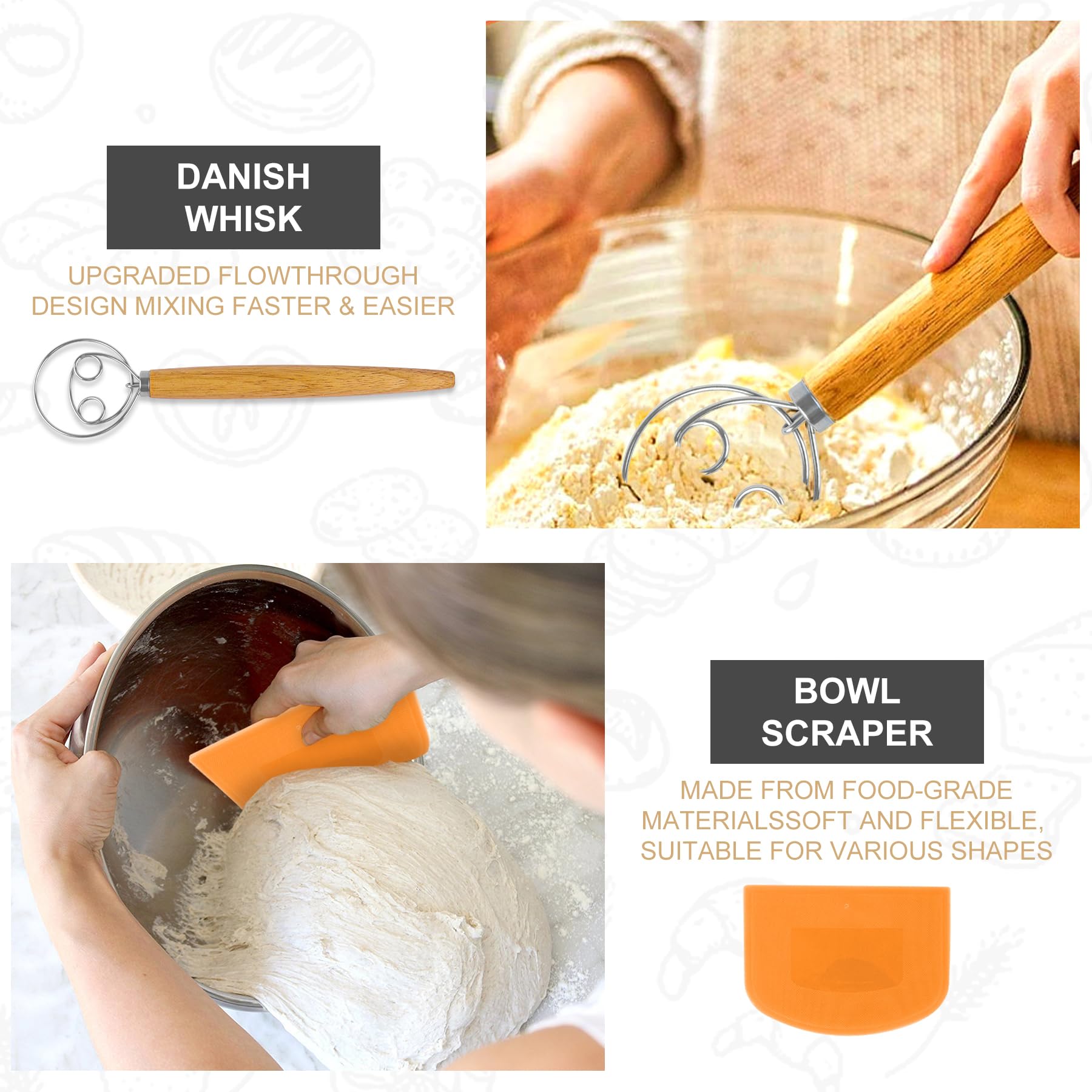UDUK Sourdough Baking Kit, 10" & 9.6" Round Banneton Basket Set