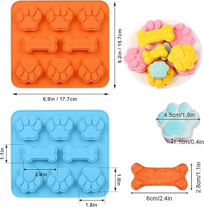 SAGOOITS 2 in 1 Puppy Dog Paw and Bone Silicone Molds,SAGOOITS Non-Stick Food Grade Silicone Molds for Chocolate, Candy, Jelly, Ice Cube, Dog （Set of 6 PCS)