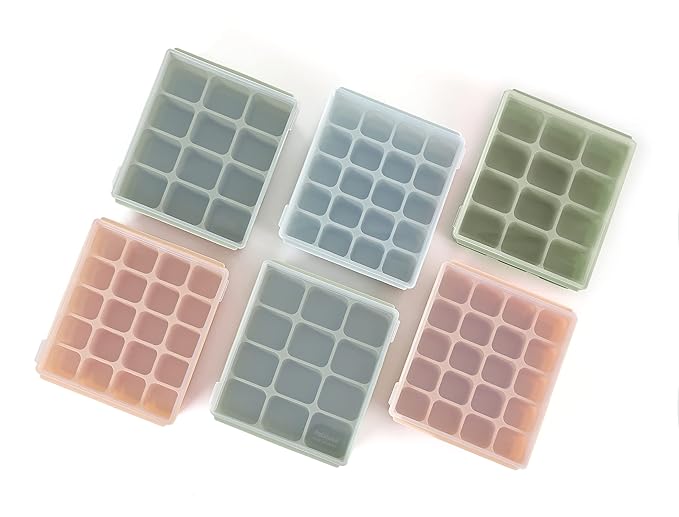 PETINUBE Baby Food Storage Silicone Cubes with Clip-On Lid Freezer Tray Baby Food Soups Purees Ice Easy and Safe Design Made in Korea (20, Ocean Blue)