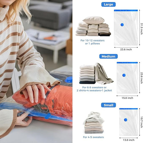 10 Pack Combo Travel Vacuum Storage Bags with Cordless Electric Vacuum Pump