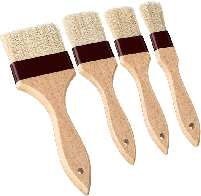 Boao 4 Pcs Pastry Brush, Natural Bristle Basting Brush for Cooking and Baking, BBQ Brushes for Butter, Baster, Oil, Egg, Sauce, Turkey, Grilling, Marinade and Kitchen Food(1, 1.5, 2, 3 Inch)