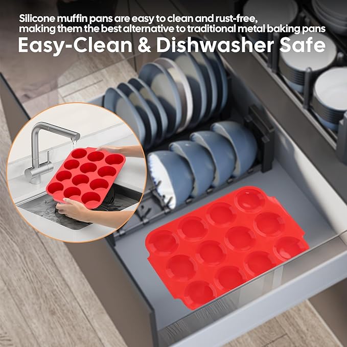 Jalopink Silicone Muffin Pan for Baking - Premium 12-Cup Nonstick Muffin Pan, Easy Release & Clean, Dishwasher Safe Muffin Tray for Perfect Cupcakes, Muffins & More.