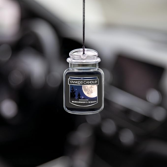 Yankee Candle Car Jar Ultimate Air Freshener, Hanging Car Freshener, Long Lasting Car Fragrance, Midsummer’s Night (Pack of 3)